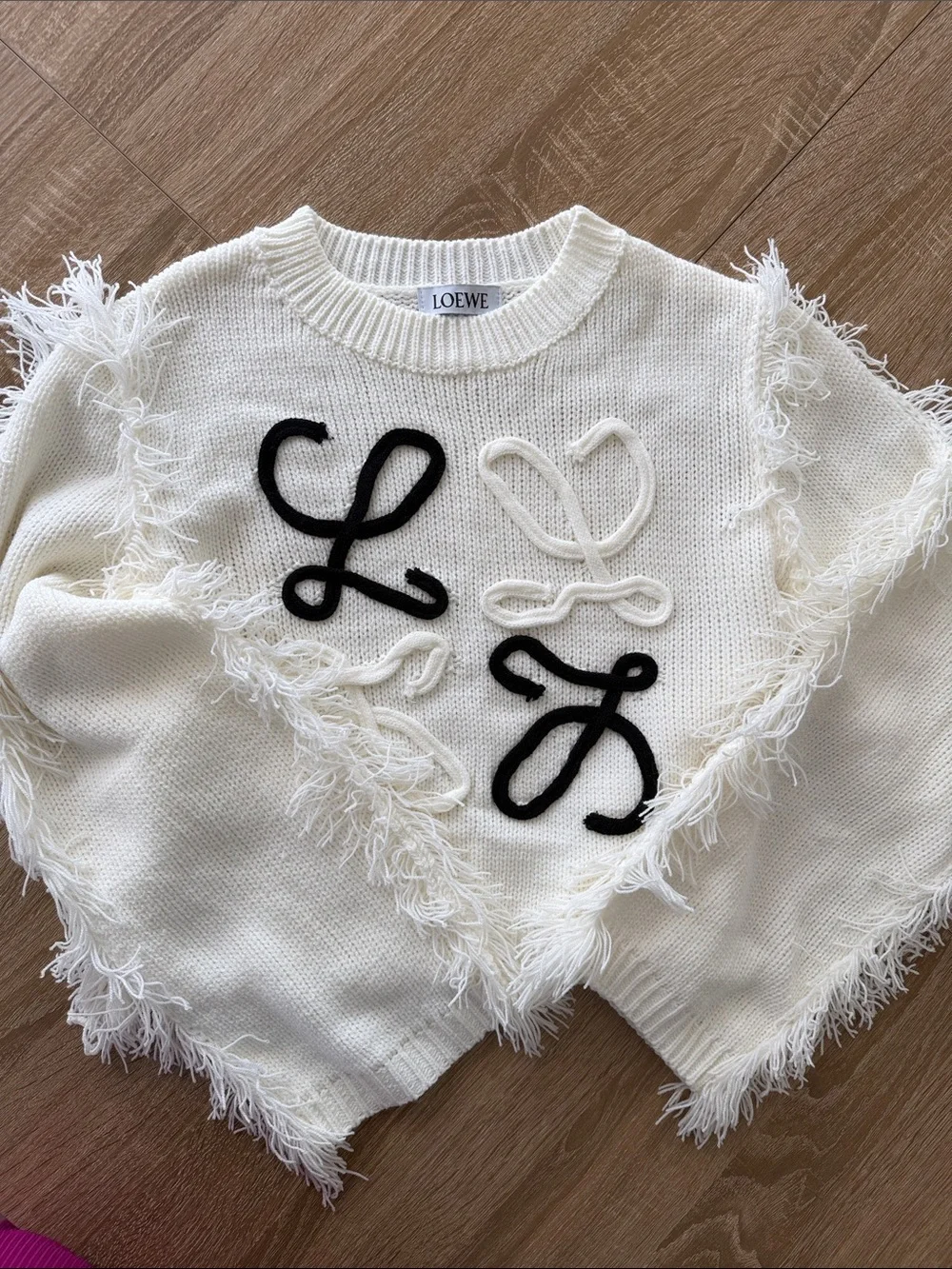 Loewe Ivory Knit Sweater with Black & Ivory Rope Logo Accents - Picture 1 of 3